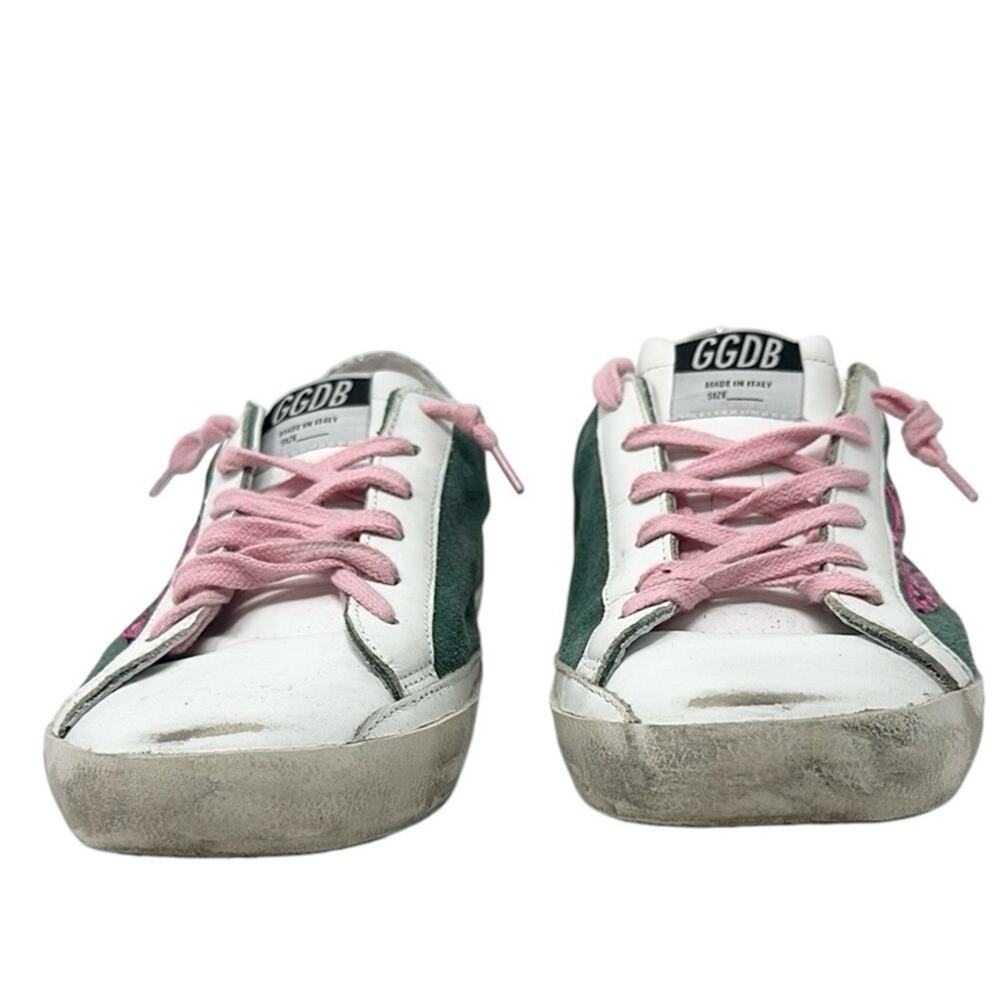 Golden Goose Superstar Leather Suede Sneakers Green White Pink Size 40 - Picture 3 of 12